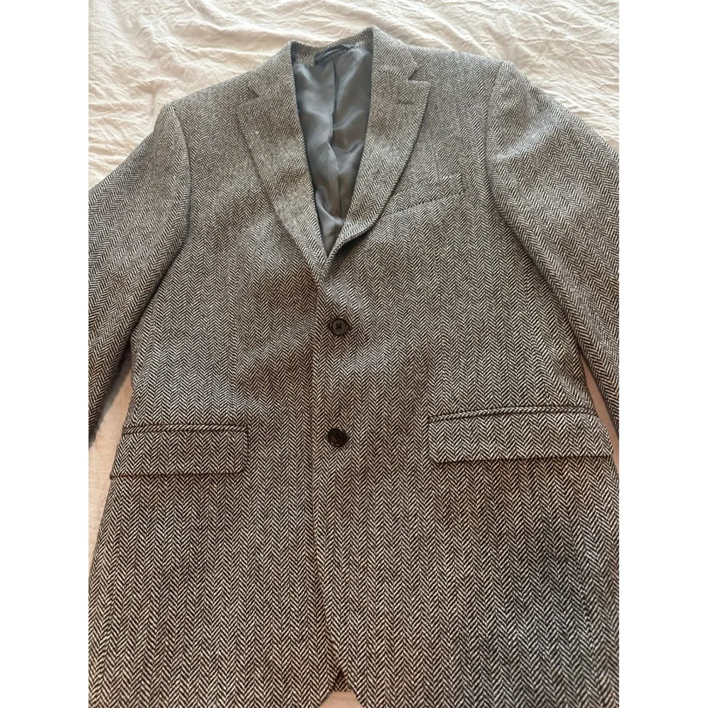 Lauren Ralph Lauren Mens Slim Fit Herringbone Blazer Jacket Black White 40R